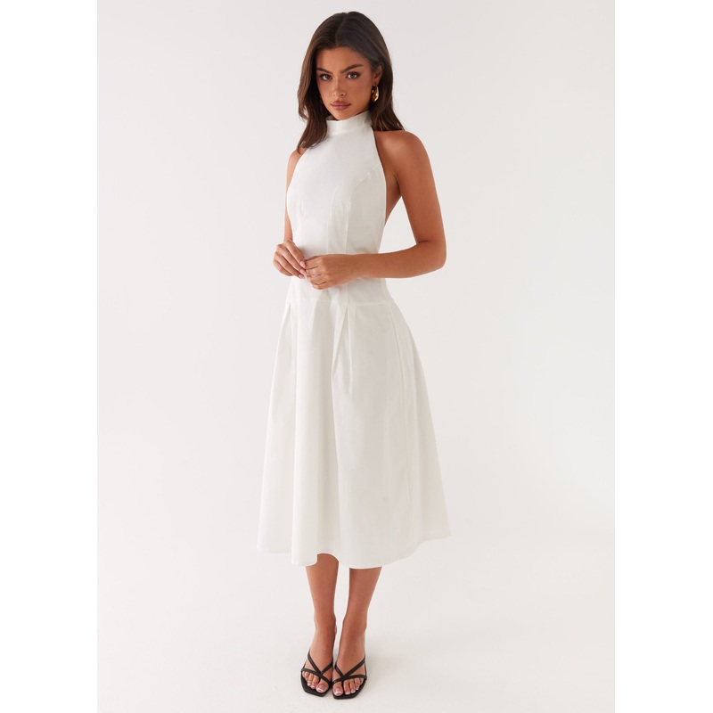Calla Halter Midi Dress – White