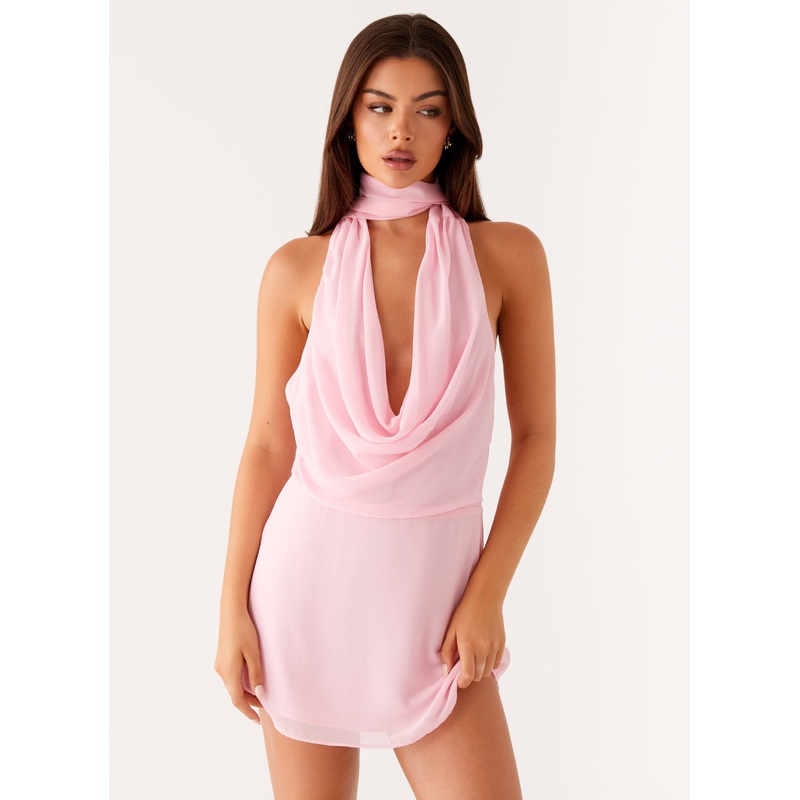 Chantal Backless Scarf Mini Dress – Pink