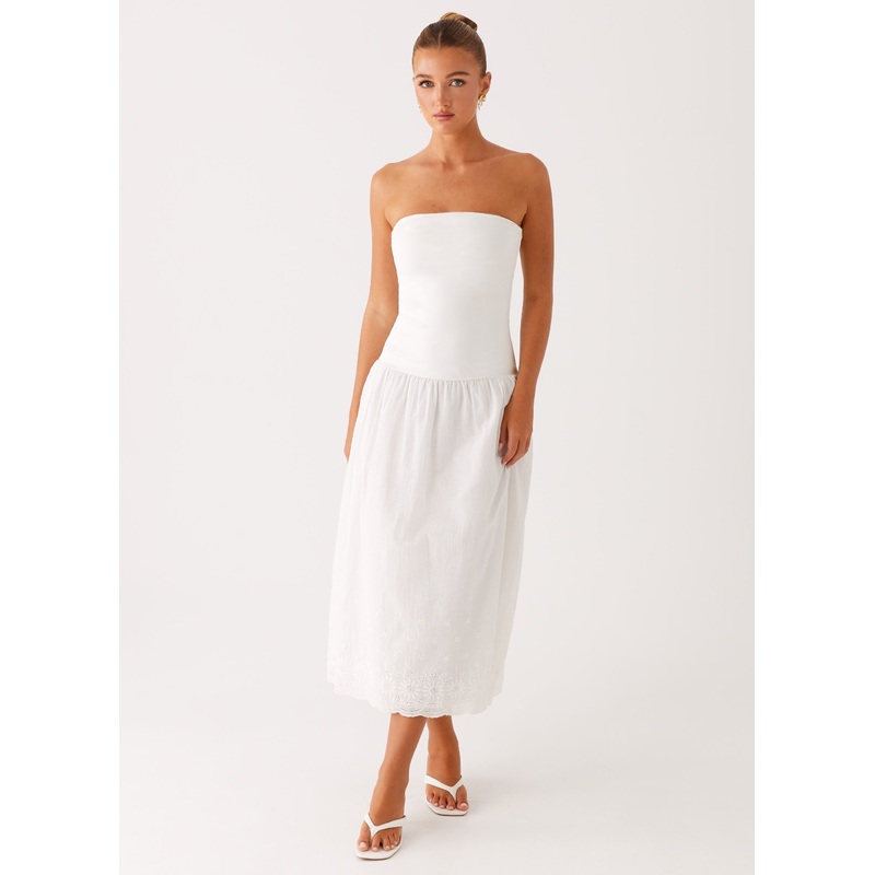 Cherry Skies Midi Dress – White