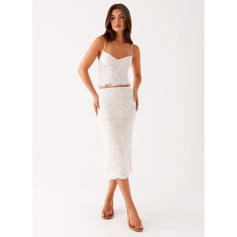 Crystal Clear Lace Midi Skirt – Ivory