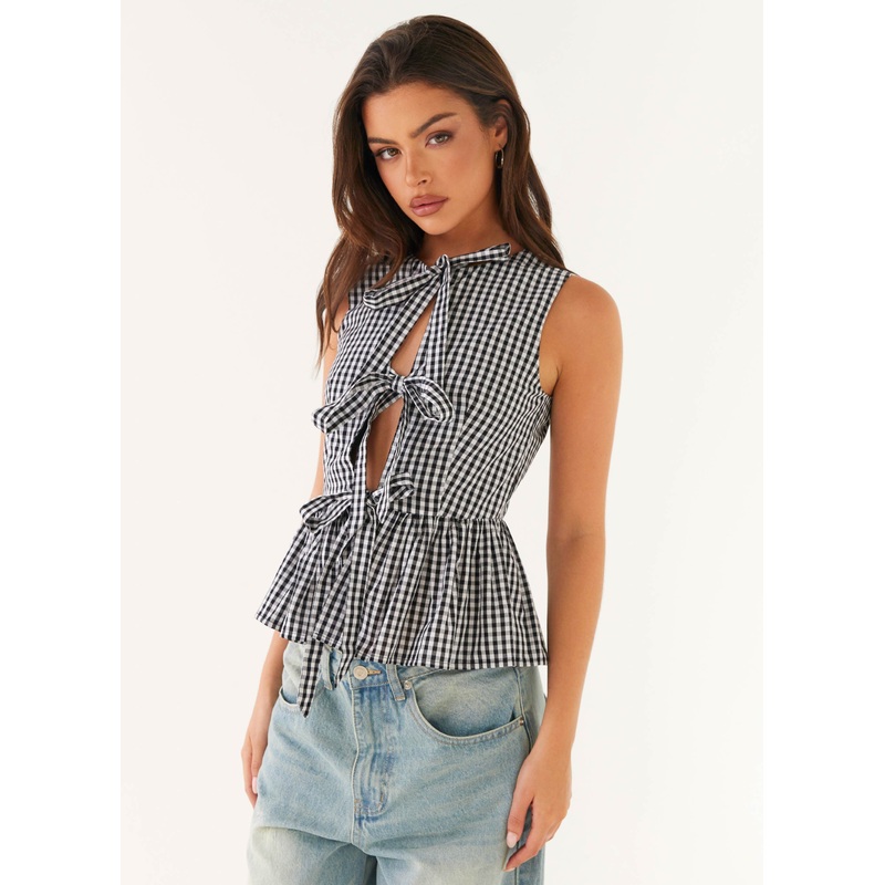 Cyrene Tie Top – Black Gingham