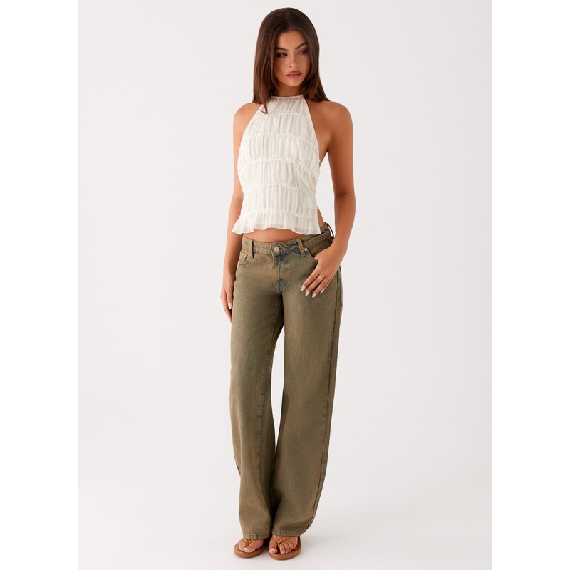 Jaiden Low Rise Denim Jeans – Brown Sand Wash
