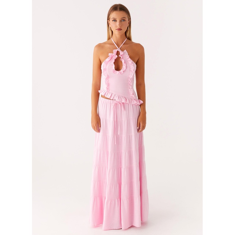Mariella Linen Maxi Skirt – Pink
