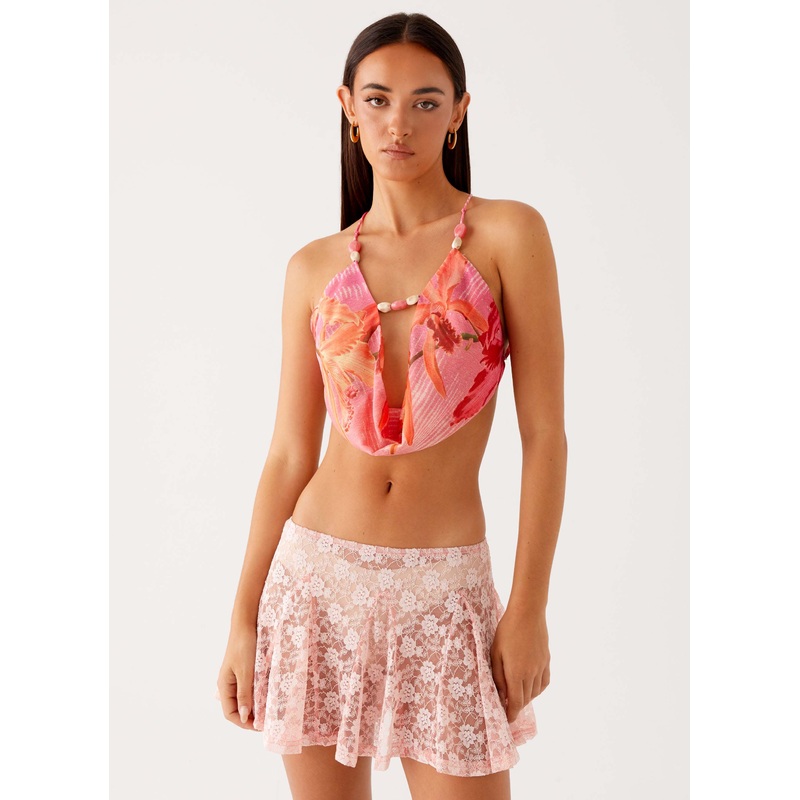 Bobbi Cowl Neck Top – Tropical Pink Print