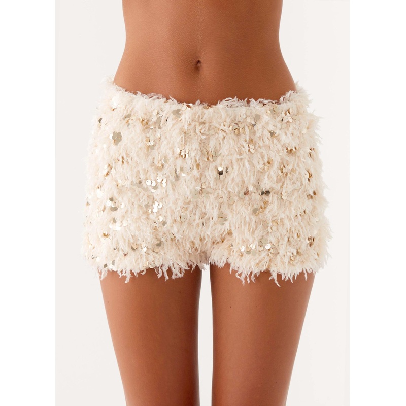 Candy Sequin Mini Shorts – White