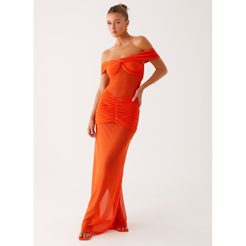Charming Off Shoulder Maxi Dress – Orange
