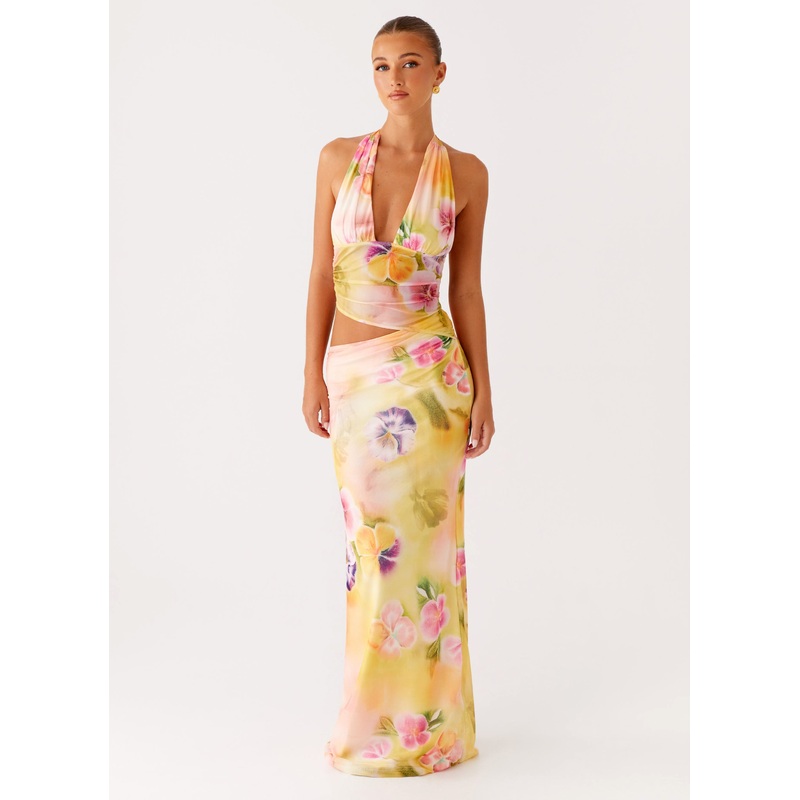 Main Act Halter Maxi Dress – Sunburst Floral