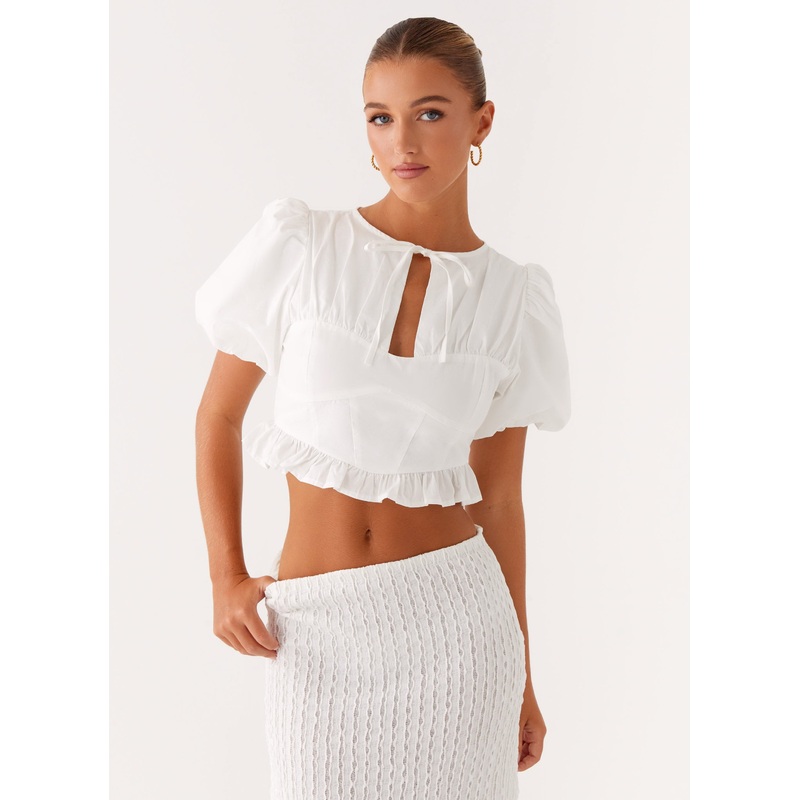 Megan Balloon Sleeve Top – White