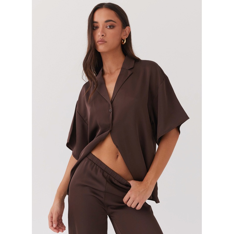 Palm Cove Satin Shirt – Chocolate