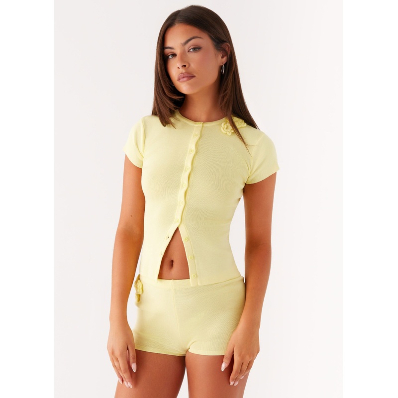 Angela Button Up Knit Top – Yellow