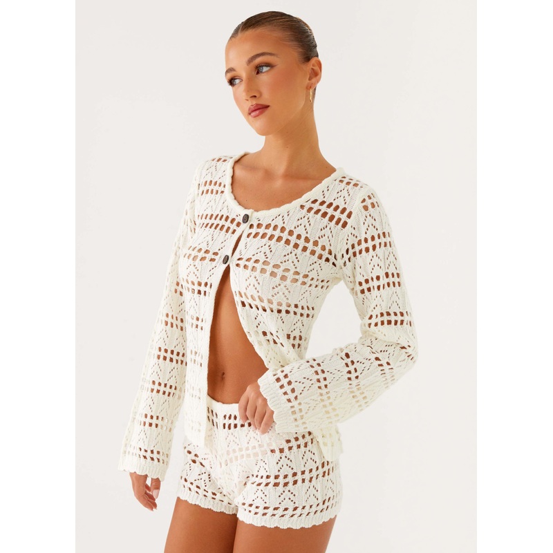 Baylock Crochet Long Sleeve Top – White