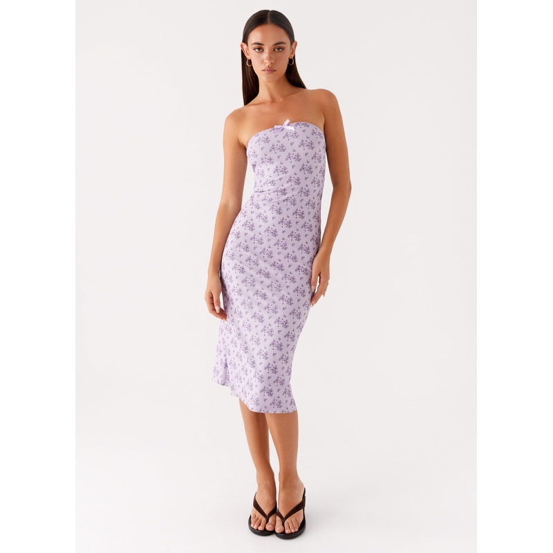 Keila Strapless Midi Dress – Lavender Meadow