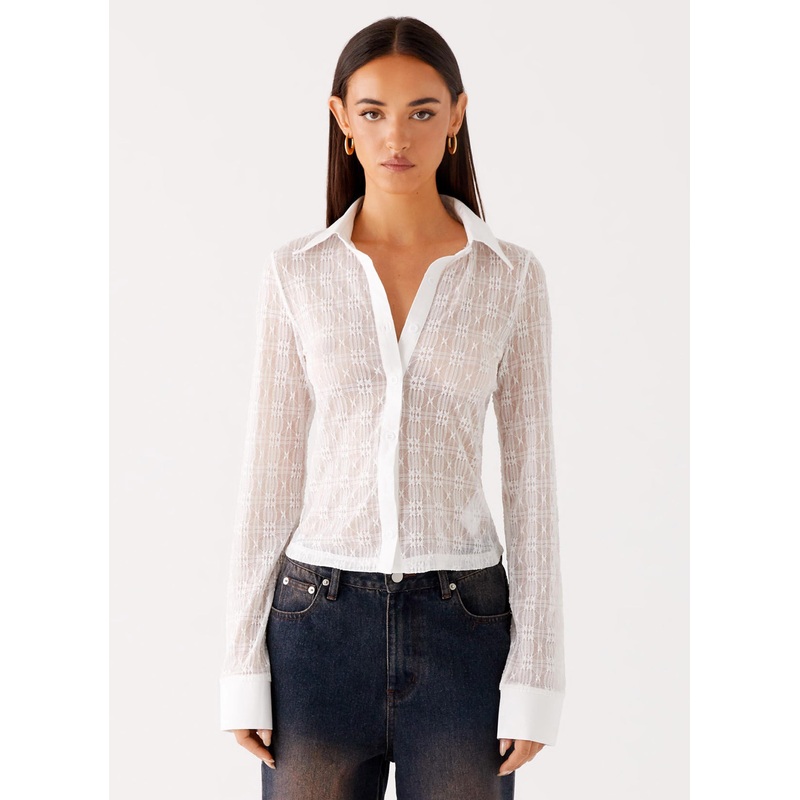 Loui Lace Long Sleeve Top – White