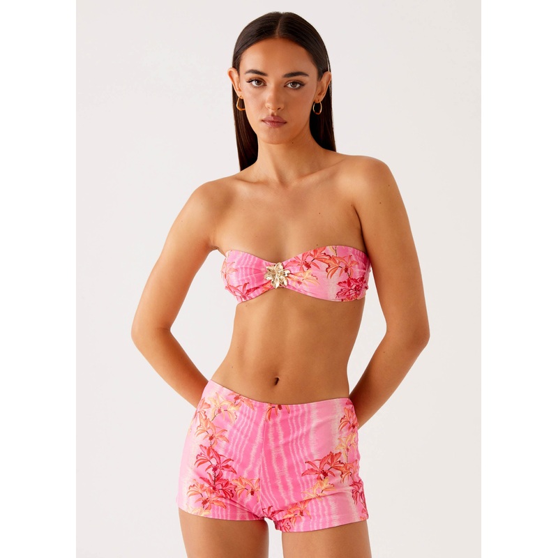 Tamra Strapless Bikini Top – Tropical Pink Print