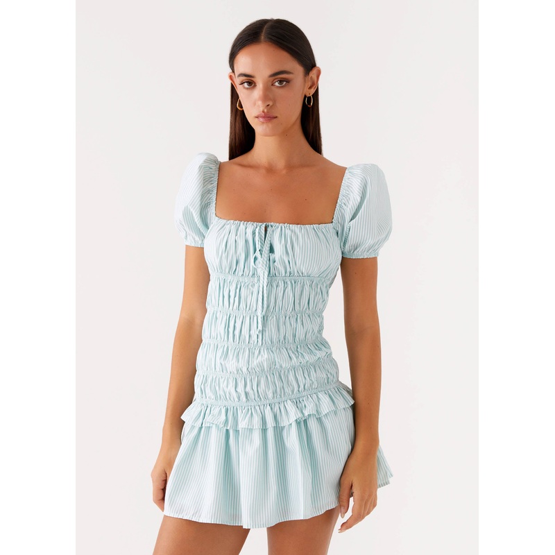 Yolene Mini Dress – Green Gingham
