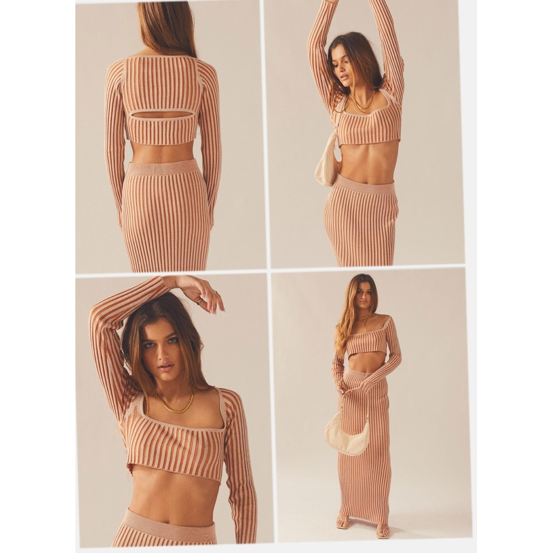 Aubrey Two-Tone Rib Top – Terracotta