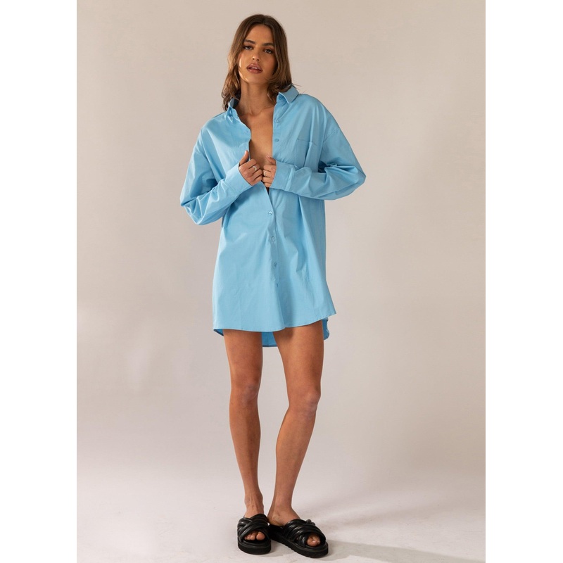 Fresh Outlook Shirt Dress – Cornflower Blue