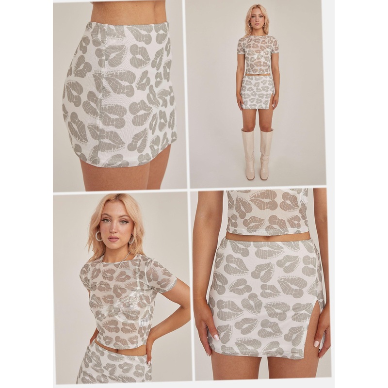 Midnight Kisses Mesh Mini Skirt – Greyscale