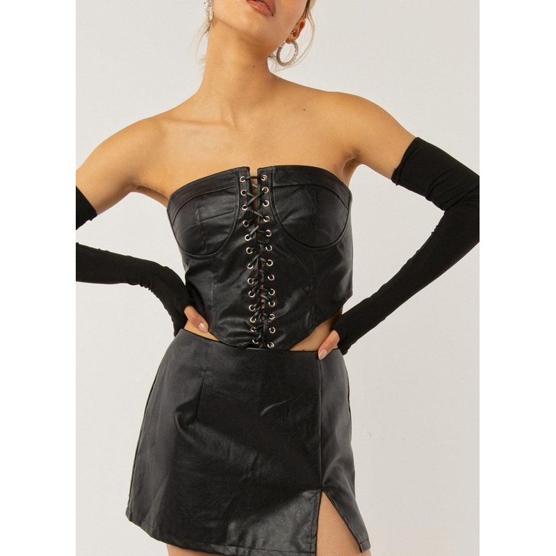 Night Turns Into Morning PU Bustier – Black PU
