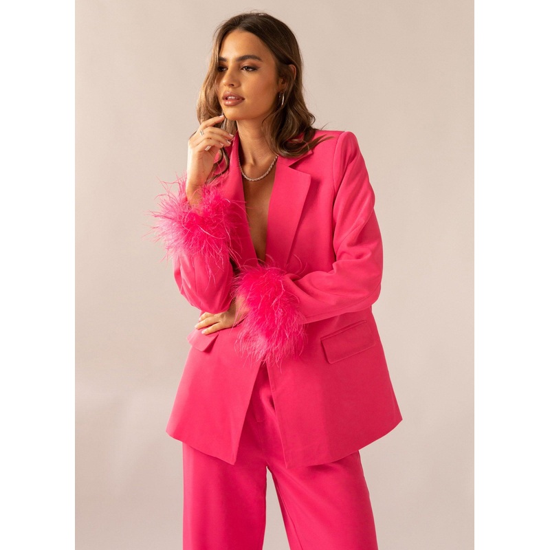 Shake It Off Feather Blazer – Magenta