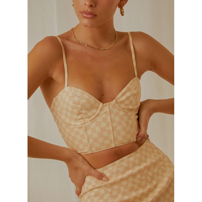 Sunday Girl Bustier Crop – Neutral Check