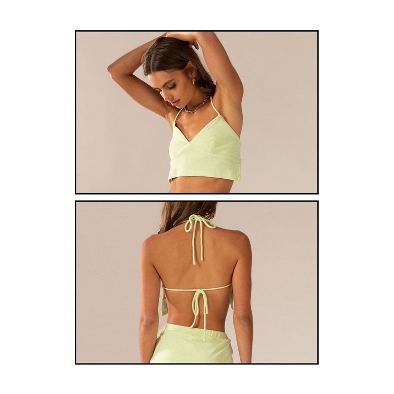 Warmer Water Terry Halter Crop – Lime Green