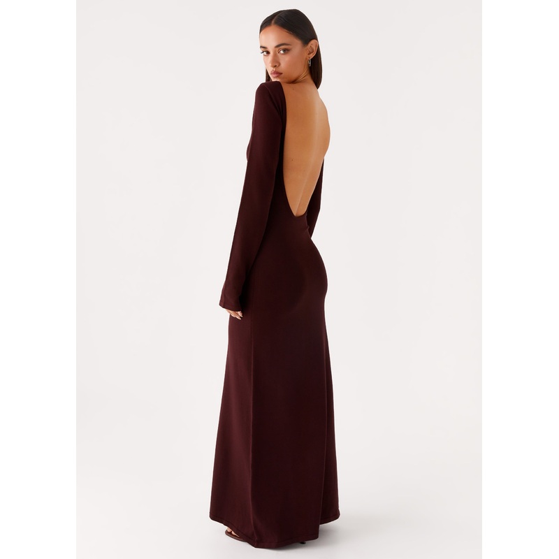 Adora Long Sleeve Knit Maxi Dress – Chocolate