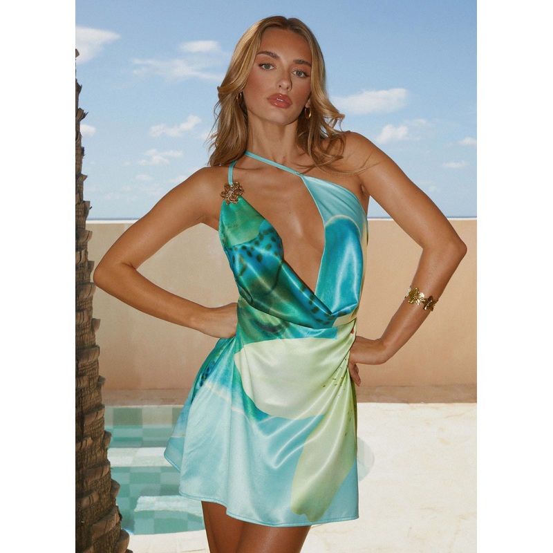 Aiva Mini Dress – Turquoise Floral