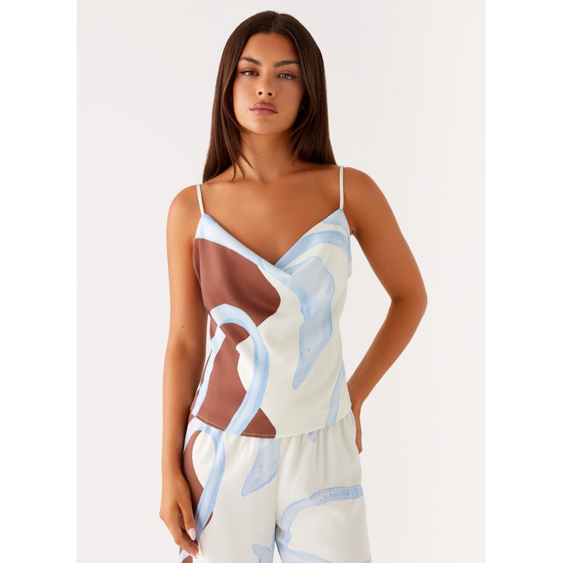 Kaia Cowl Neck Top – Bloom Wave Print