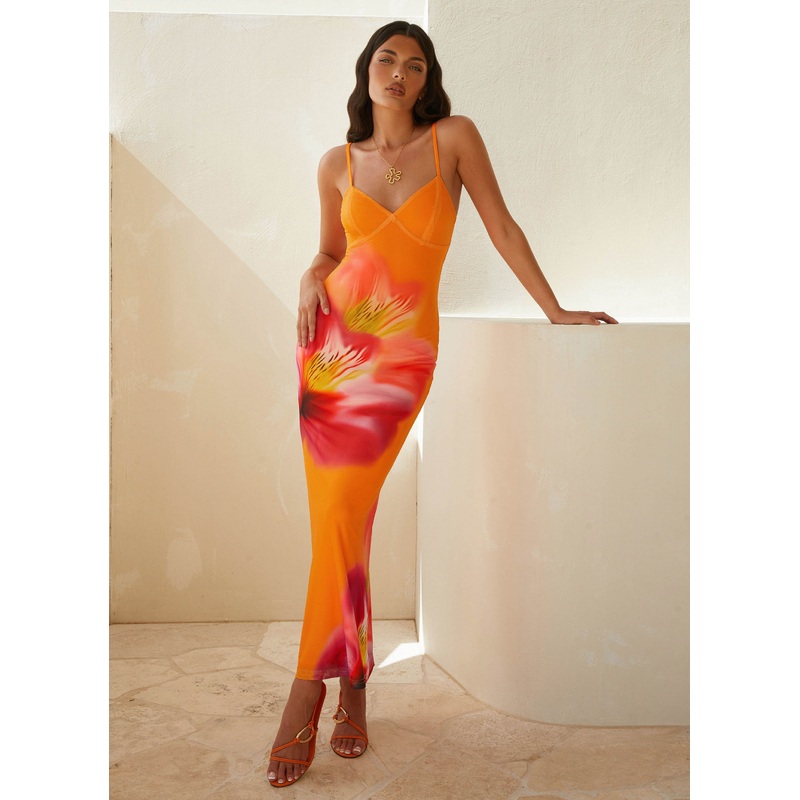 Kasey Midi Dress – Orange Tropical