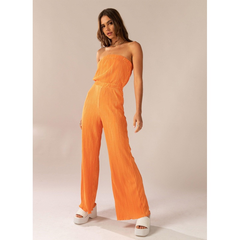 Doing The Most Plisse Jumpsuit – Tangerine