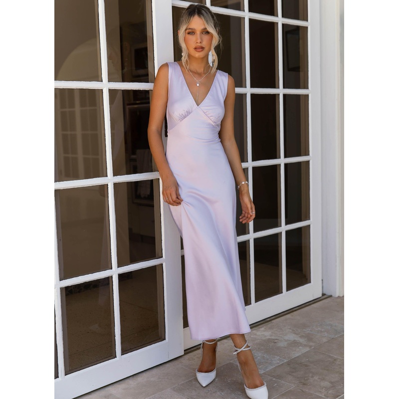 Loren Satin Midi Dress – Lilac Love