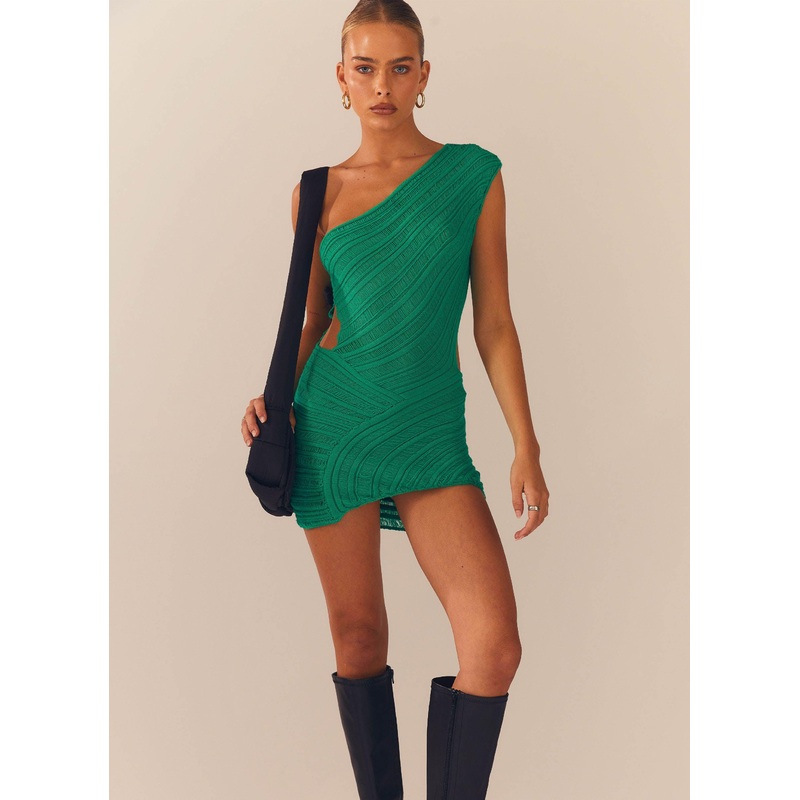 Percilla Ladder Knit Mini Dress – Evergreen