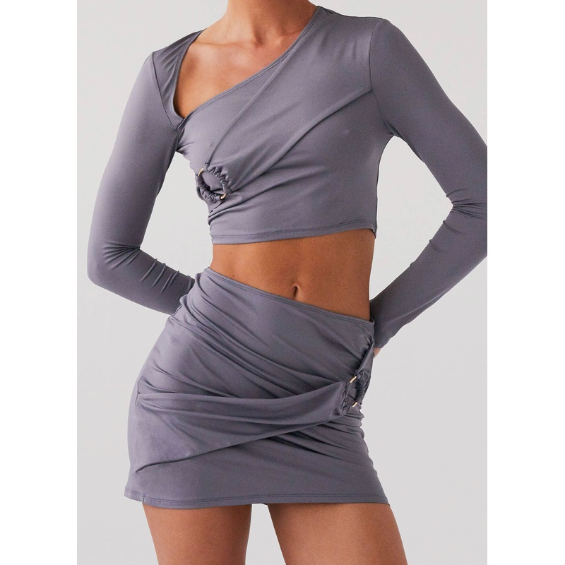 Smoke Bomb Wrap Mini Skirt – Slate