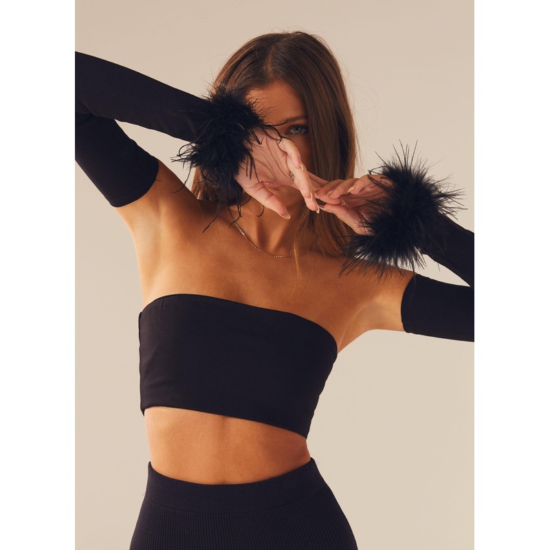 Wildest Dreams Feather Crop Top – Raven