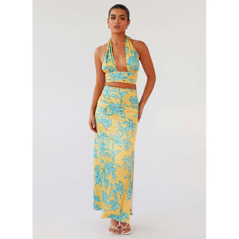 Amalia Satin Maxi Skirt – Golden Bloom