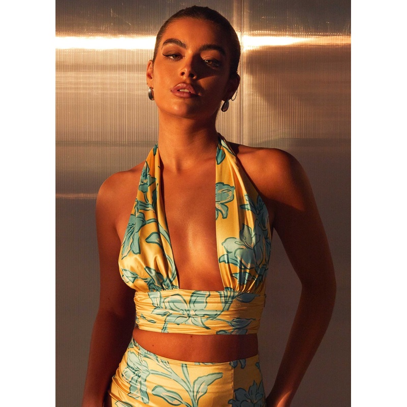 Amalia Wrap Crop Top – Golden Bloom