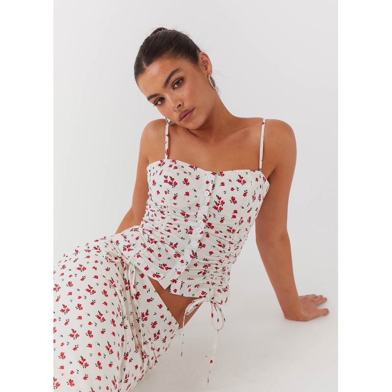 Ariana Linen Bustier Top – Poppy Floral