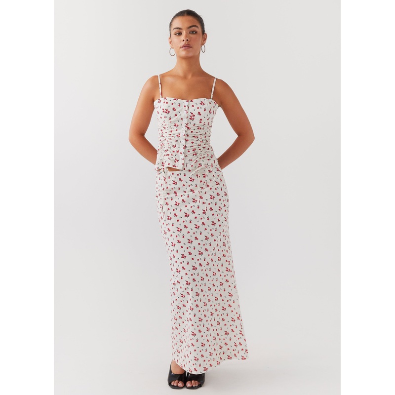 Ariana Linen Maxi Skirt – Poppy Floral