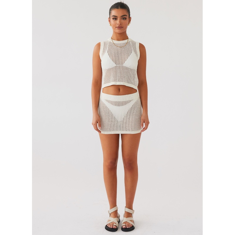 Beach Club Crochet Mini Skirt – White