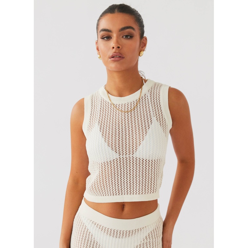 Beach Club Crochet Tank Top – White
