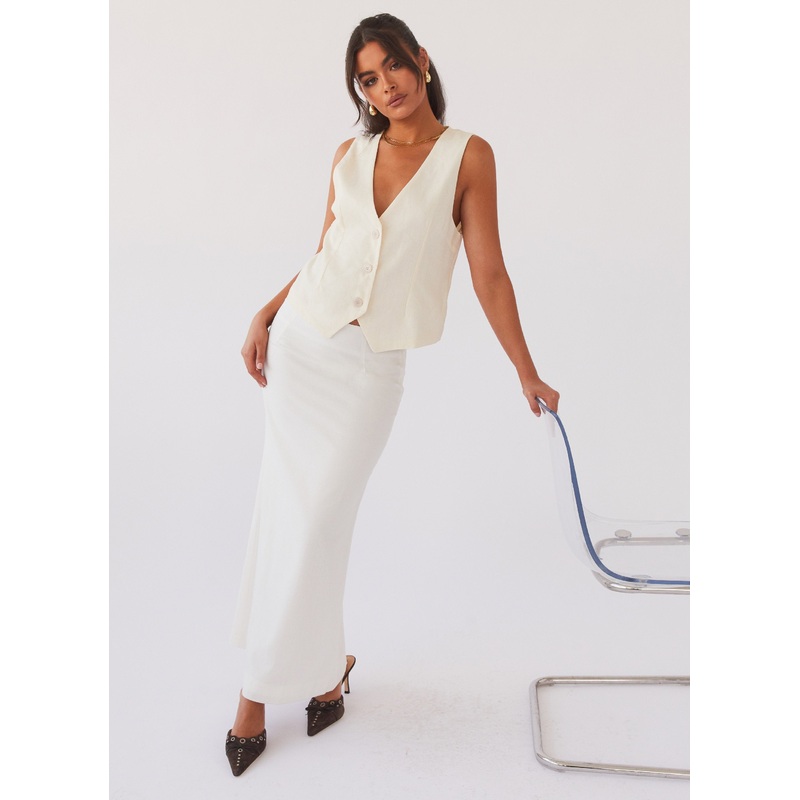Born For Bordeaux Linen Midi Skirt – White