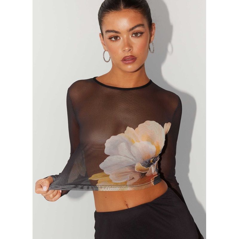 Chain Reaction Mesh Long Sleeve Top – Black Orchid