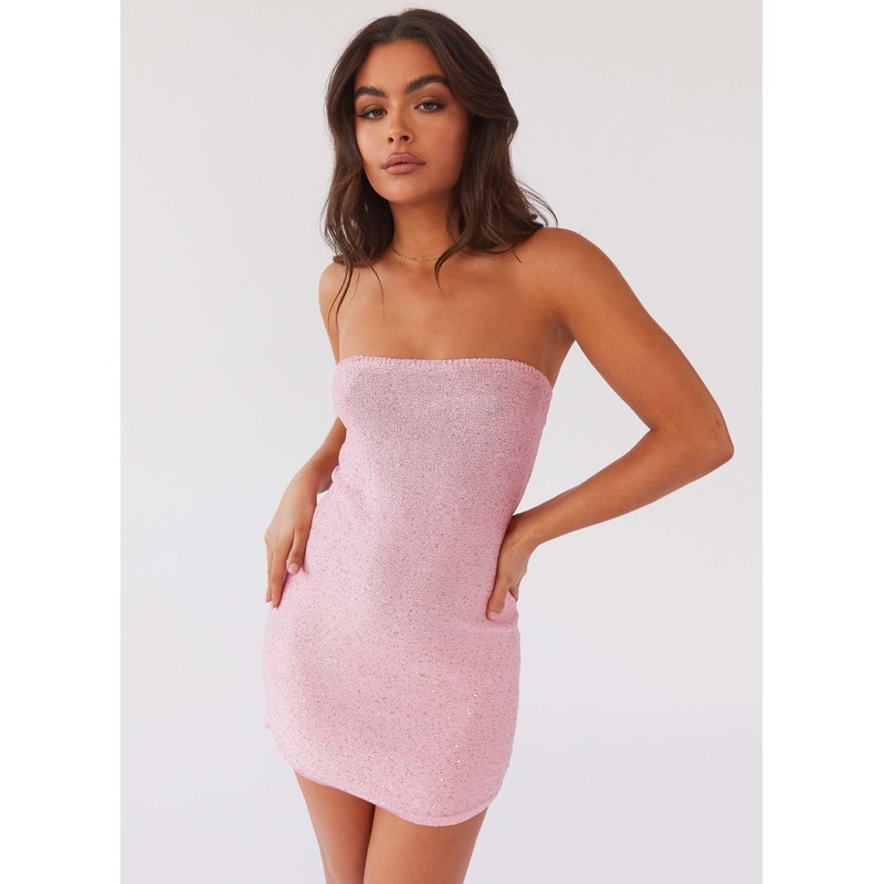 Dance The Night Tube Knit Mini Dress – Pink Dusk