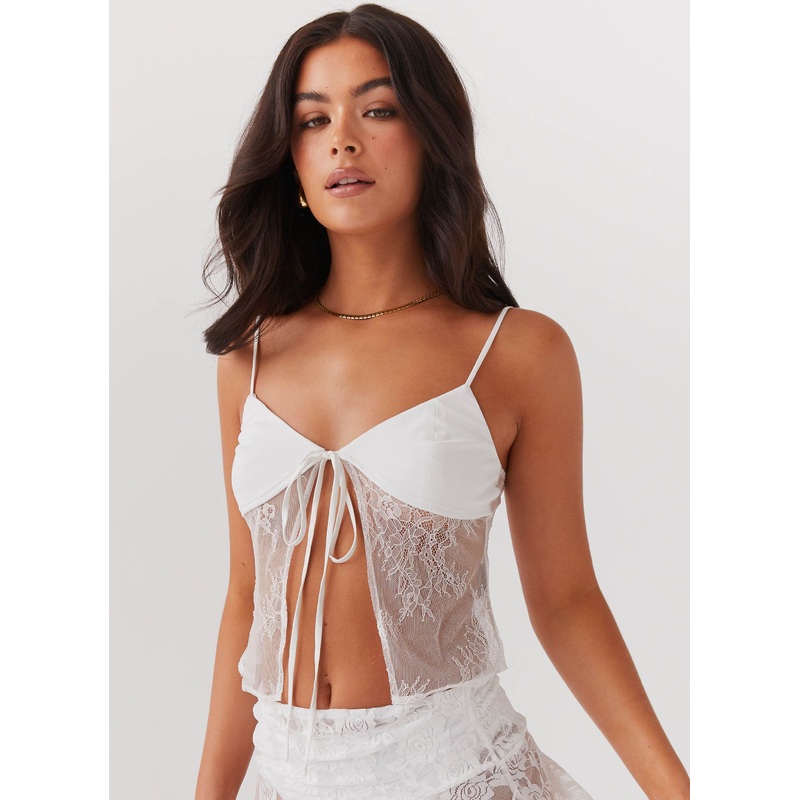 Deja Vu Lace Tie Top – White