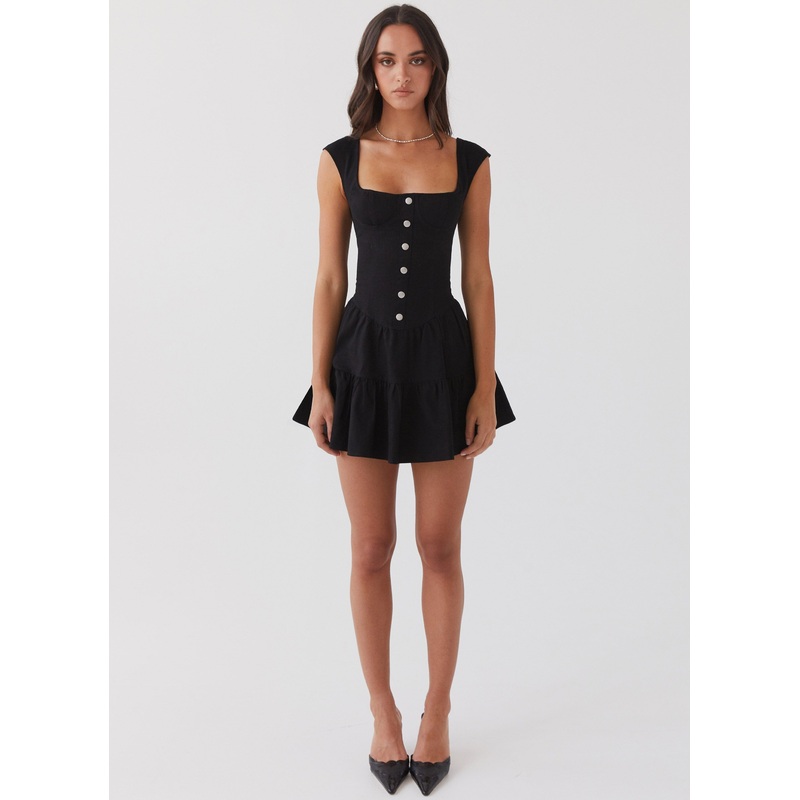 Isabella Denim Bustier Dress – Black