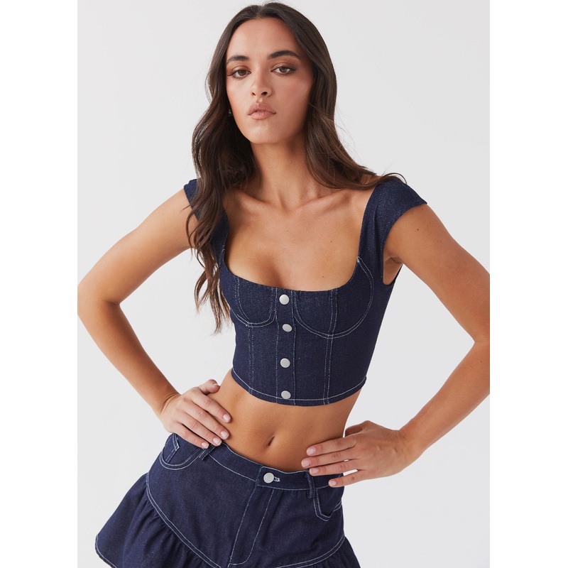 Isabella Denim Bustier Top – Indigo