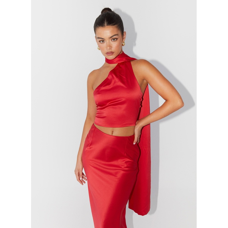 Josefina Satin Scarf Top – Rouge Red
