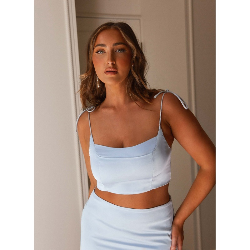 Love Story Satin Crop Top – Ice Blue