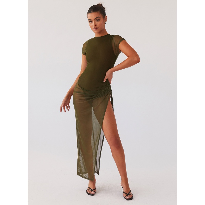 Mystery Lady Mesh Maxi Dress – Olivine